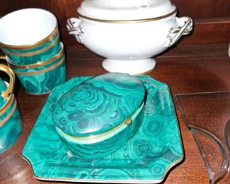 Mann Malachite Hinged Trinket Box & Plate!