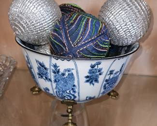 Asian Blue Porcelain Bowl W/Brass Stand!