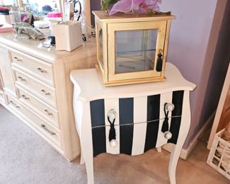 Black & White Whimsical Table & Gold Display Case!