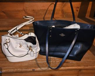 Coach Blue City Tote Bag & Coach Cream Colored Leather Sm Bucket Purse!