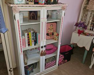 White Glass Front Cabinet With Checkered Top!