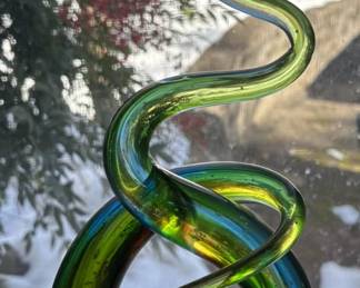 Murano glassware sculpture "Love Knots" twisted blown glass blue and green.