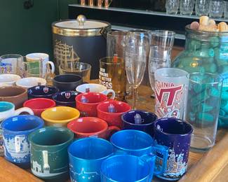 Christmas Market mugs from various years.