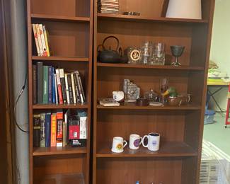 Bookshelves, books and knick-knacks.