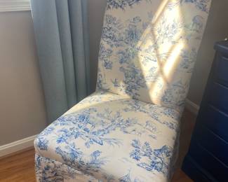 Blue toile Parsons chair.