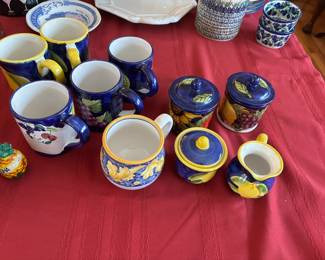 Assorted hand-painted mugs from Italy.