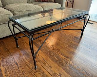 Iron Base with Glass Top Rectangular Coffee Table (22"D x 42"W x 19"H)