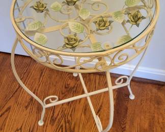 Wrought Iron Glass Top Side Table