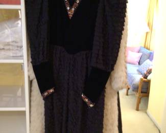 Handmade in Paris PISANTI Velvet and Lace beaded neckline and wrists small/medium dress $600.   (Purchased for $1200)