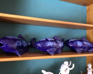 3 antique blue koi fish