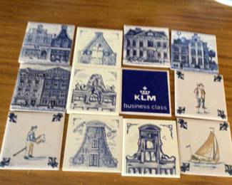 KLM DUTCH AIRLINE DELFT hand painted tiles set of 12.     $150