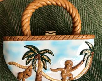 TIMMY WOODS BEVERLY HILLS Vintage wooden carved and painted handbag. $490
