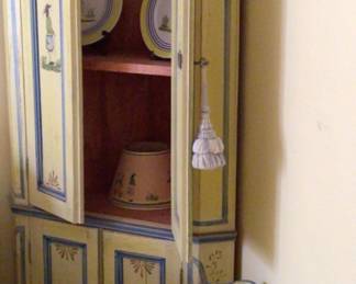 French provincial corner cabinet and matching bedside table with sheld