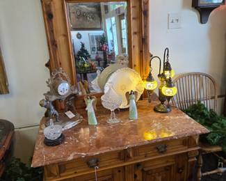 Antique Dresser Mirror with Marble Top
