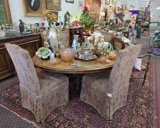 Antique Wood Dining Table with 4 Highback Chairs