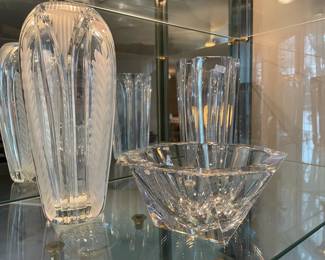 Crystal glass bud vase, Orrefors octagonal bowl