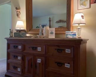 7-drawer dresser with mirror, Waterford Small Crystal Table Lamp, Brass Four Leaf Clover,  Lladro 