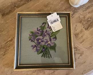 Needlepoint Framed Pansies