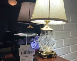 Waterford small table lamp, Mackenzie-Childs black floral vase