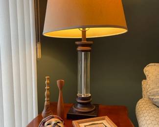 Ceramic wall bust, Lucite column table lamp