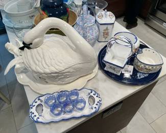 Swan Tureen, RC&CL Basket,  RC&CL Bowl, RC&CL Canister
