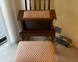 Carved ship wooden chair, Primitive footrest, Colonial footrest
