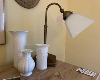 Ott-Lite Adjustable Height Lamp, Kaiser bisque porcelain vases