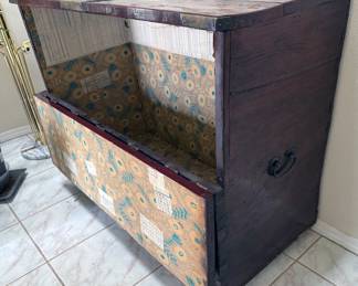 Side view vintage Korean wood + brass chest