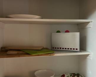 Cutting board storage and serving dishes