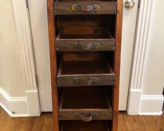 Beautiful Vintage Oak Open Drawer Cabinet with Leather Pulls