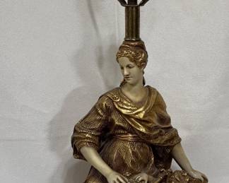 Ceramic or Porcelain Antique Lady and Child Statue Lamp