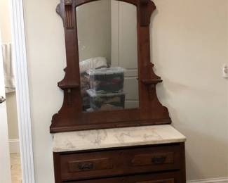 Antique Victorian Eastlake Dresser with Marble Top and Mirror