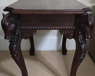 Solid Mahogany Side Table with Horse Detail