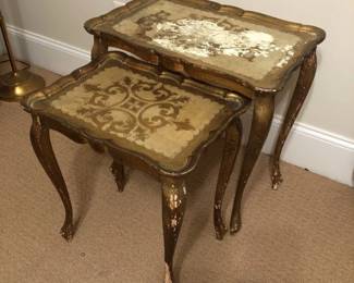 Pair of Neo Classical 1930s to 1950s Handpainted and Gilded Nesting Tables