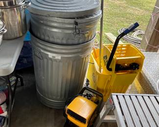 Trash cans, mop wringer