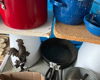 Enamelware and cast iron skillets