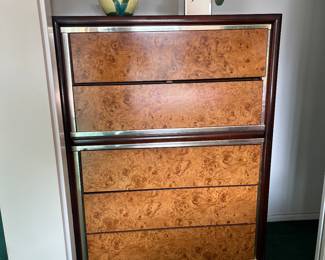 1970s Burlwood highboy dresser Milo  Baughman style
