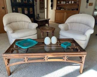 Pr. Swivel Chairs - Vintage Rattan Coffee Table