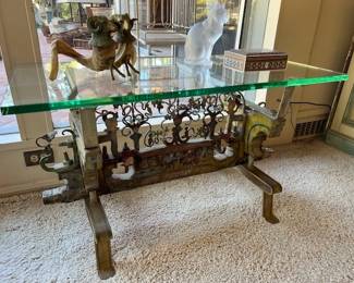 Antique "Sicilian Cart" Table with Glass Top