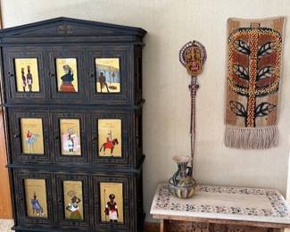 Antique Reverse Painted Glass Paneled Cabinet