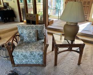 Vintage Rattan Chair and Side Table