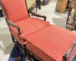 Antique Upholstered Chair / Ottoman w/back good shape