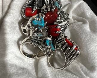 Silver / Coral / Turquoise Rings