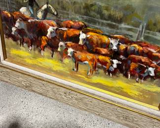 Cattle Western Painting  Signed  
 app 40”x30”