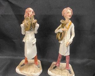 Two Signed Pottery Art Musician Figurines