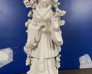 Vintage Porcelain Floral And Asian Woman Statue