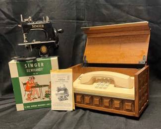 Singer Sewing Machine 2010 And Vintage Wooden Phone Box