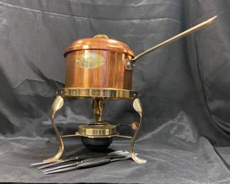 Vintage Dela Cuisine Copper Fondue Pot with Brass Handle