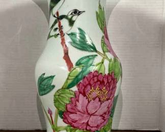 Vintage Porcelain Asian Floral And Bird Vase