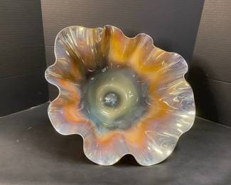Signed Dan Bergsma Iridescent Art Sculpture Free Form Bowl